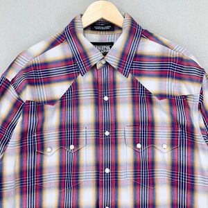 Vintage Resistol Western Shirt Mens M Red Plaid Pearl Snap Saw Tooth Long Sleeve